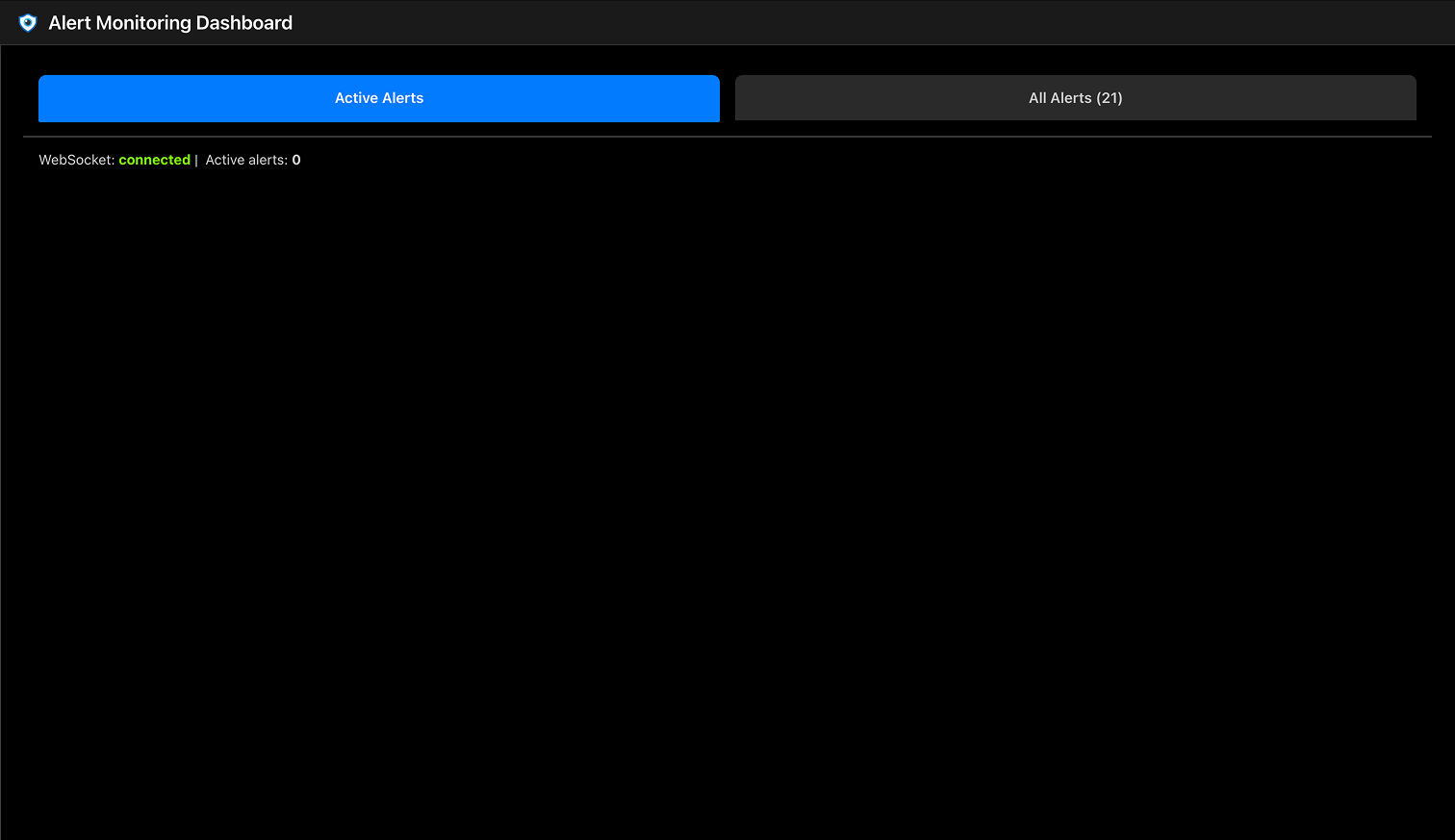 Original alert dashboard with empty black viewport