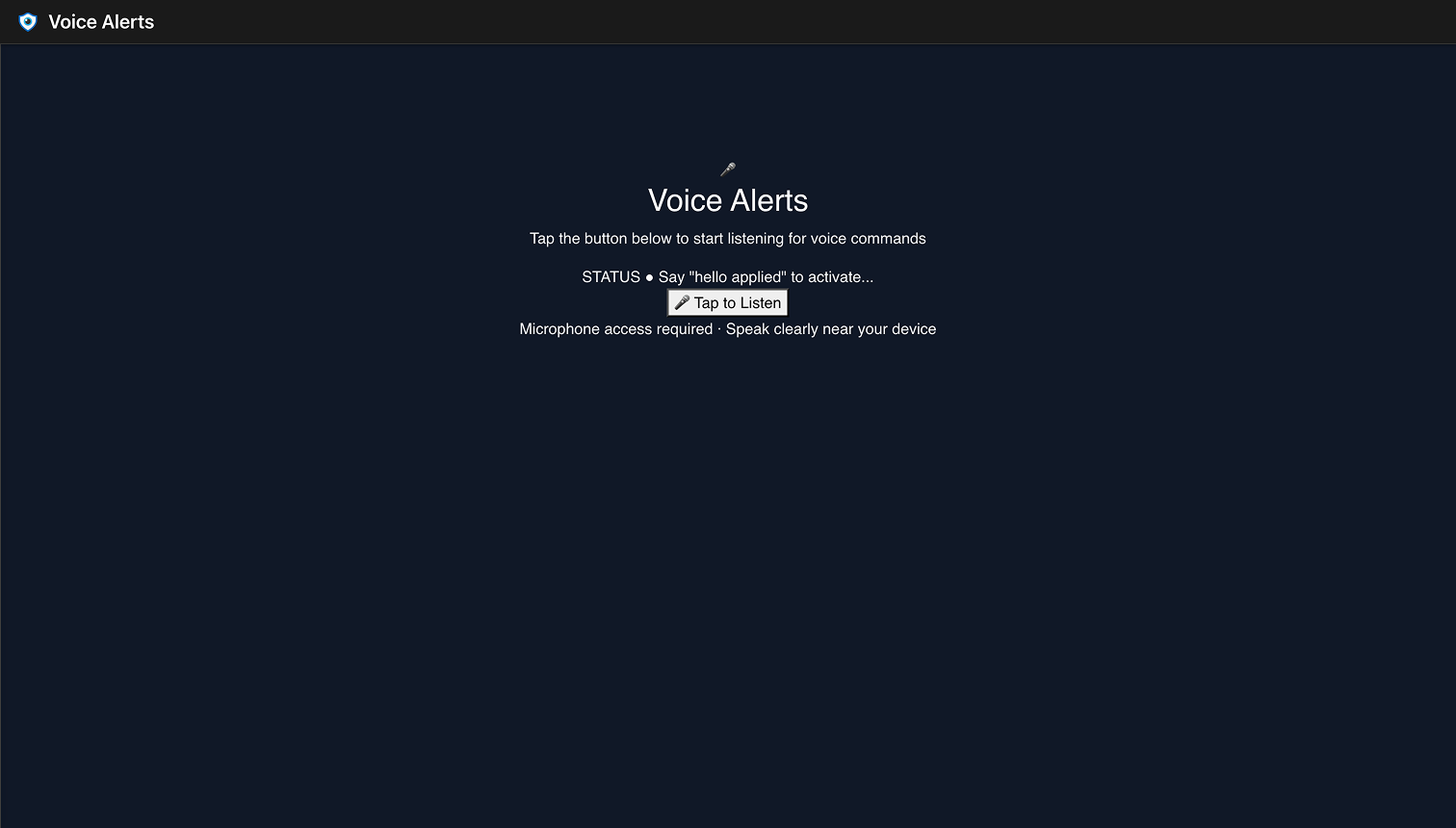 Original voice alerts screen with high-contrast sidebar